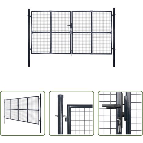 vidaXL Puerta de jardín acero - Puerta de jardín de malla acero galvanizado 300 x 150 cm gris