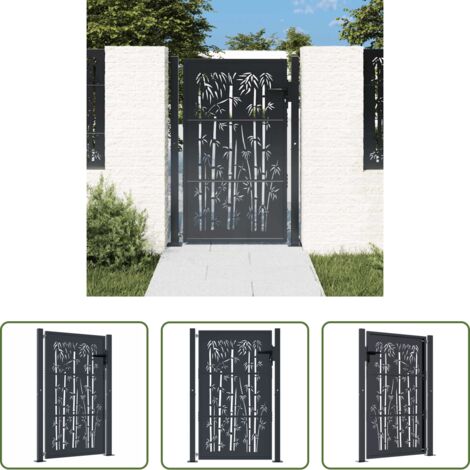 vidaXL Puerta de jardín antracita -  Puerta de jardín antracita 100x150 cm acero diseño bambú
