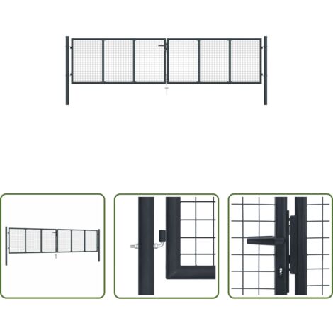 vidaXL Puerta de jardín antracita -  Puerta de jardín de malla acero galvanizado 400 x 75 cm gris