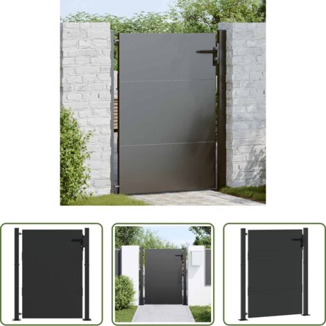 vidaXL Puerta de jardín de acero -  Puerta de jardín con cerradura Negro 110 x 155 cm