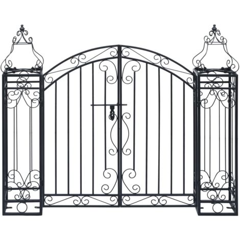 vidaXL Puerta de jardín decorativa de hierro forjado 122x20,5x100 cm - Negro