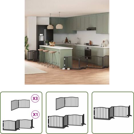 vidaXL Puerta de madera para perros -  Puerta de perros plegable 10 paneles madera álamo negra 800 cm