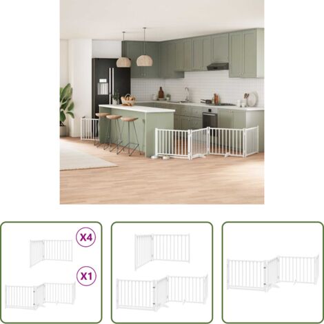 vidaXL Puerta de madera para perros -  Puerta de perros plegable 12 paneles madera álamo blanca 960 cm