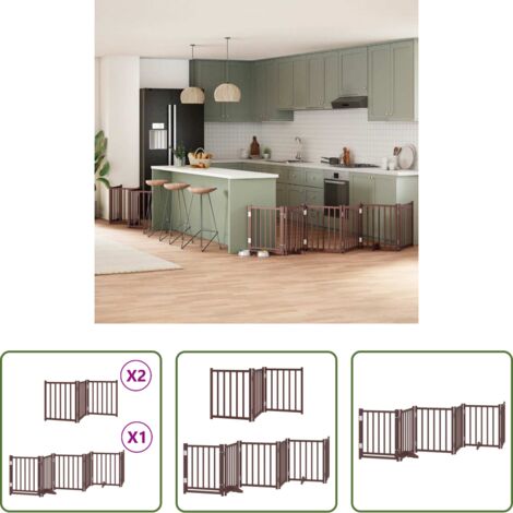 vidaXL Puerta de madera para perros -  Puerta de perros plegable 12 paneles madera álamo marrón 600 cm
