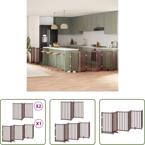 vidaXL Puerta de madera para perros -  Puerta de perros plegable 12 paneles madera álamo marrón 600 cm