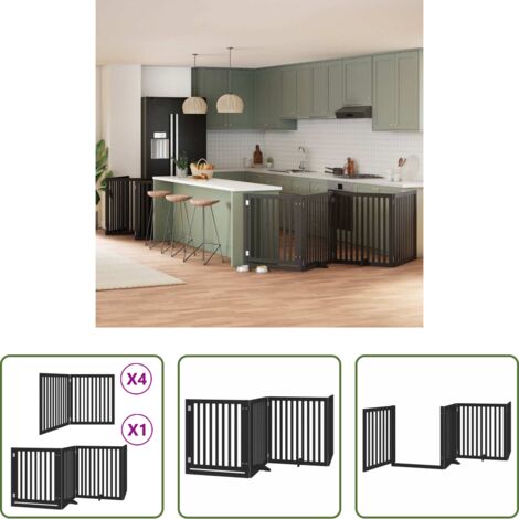 vidaXL Puerta de madera para perros -  Puerta de perros plegable 12 paneles madera álamo negra 960 cm