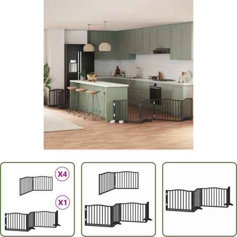 vidaXL Puerta de madera para perros -  Puerta de perros plegable 12 paneles madera álamo negra 960 cm