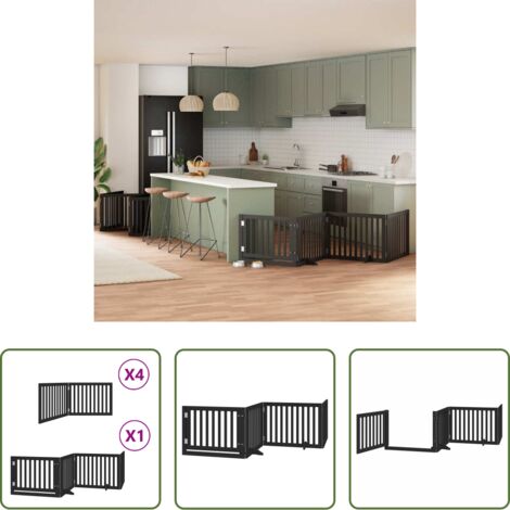 vidaXL Puerta de madera para perros -  Puerta de perros plegable 12 paneles madera álamo negra 960 cm