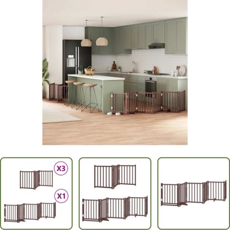 vidaXL Puerta de madera para perros -  Puerta de perros plegable 15 paneles madera álamo marrón 750 cm
