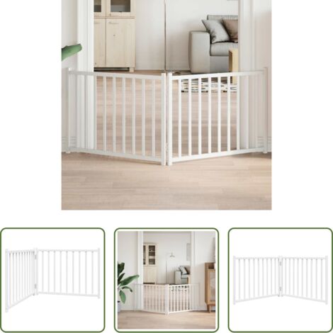 vidaXL Puerta de madera para perros -  Puerta de perros plegable 2 paneles madera abeto blanco 160 cm