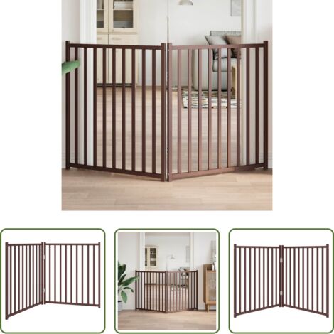 vidaXL Puerta de madera para perros -  Puerta de perros plegable 2 paneles madera abeto marrón 160 cm