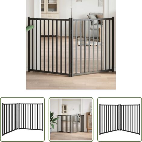 vidaXL Puerta de madera para perros -  Puerta de perros plegable 2 paneles madera abeto negro 160 cm