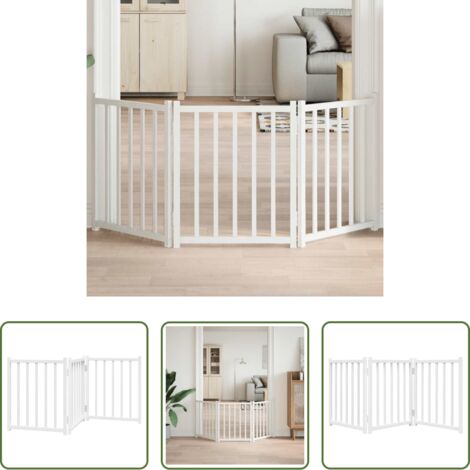 vidaXL Puerta de madera para perros -  Puerta de perros plegable 3 paneles madera abeto blanco 150 cm