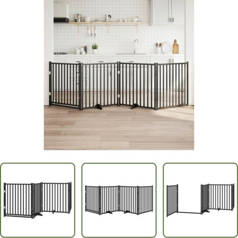 vidaXL Puerta de madera para perros -  Puerta de perros plegable 4 paneles madera abeto negro 320 cm