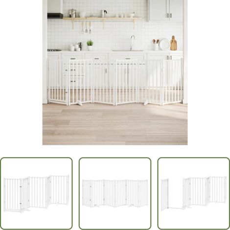 vidaXL Puerta de madera para perros -  Puerta de perros plegable 6 paneles madera abeto blanco 300 cm
