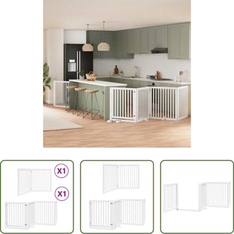 vidaXL Puerta de madera para perros -  Puerta de perros plegable 6 paneles madera álamo blanca 480 cm
