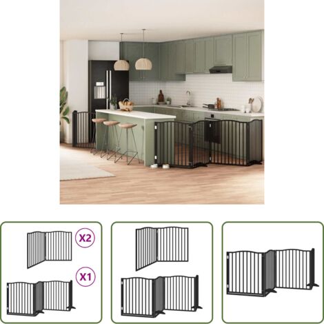 vidaXL Puerta de madera para perros -  Puerta de perros plegable 8 paneles madera álamo negra 640 cm