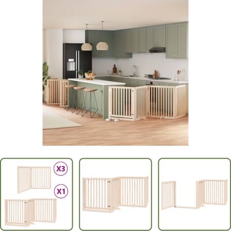 vidaXL Puerta de madera para perros -  Puerta para perros plegable 10 paneles madera de álamo 800 cm