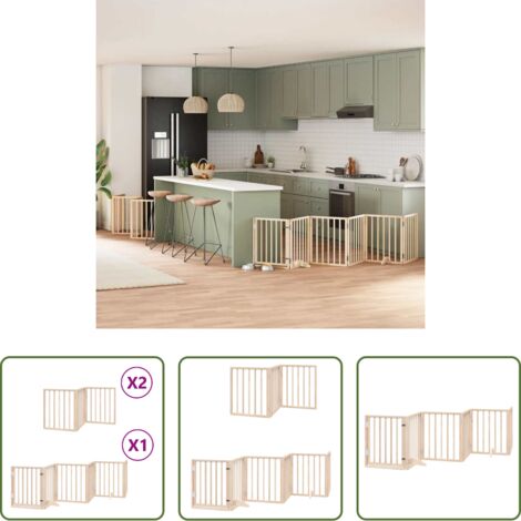 vidaXL Puerta de madera para perros -  Puerta para perros plegable 12 paneles madera de álamo 600 cm