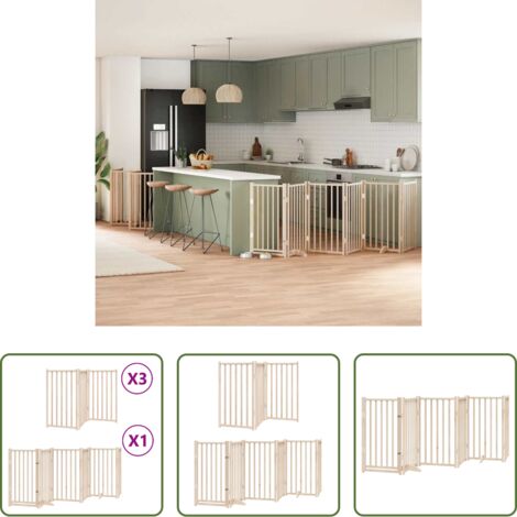 vidaXL Puerta de madera para perros -  Puerta para perros plegable 15 paneles madera de álamo 750 cm