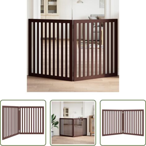 vidaXL Puerta de madera para perros -  Puerta para perros plegable 2 paneles madera álamo marrón 160cm