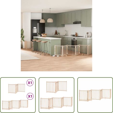 vidaXL Puerta de madera para perros -  Puerta para perros plegable 9 paneles madera de álamo 450 cm