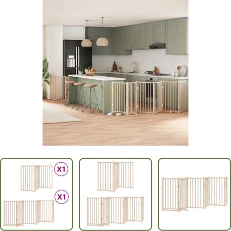 vidaXL Puerta de madera para perros -  Puerta para perros plegable 9 paneles madera de álamo 450 cm