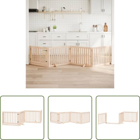 vidaXL Puerta de madera -  Puerta para perros con puerta plegable de 4 paneles, 320 cm, madera de álamo