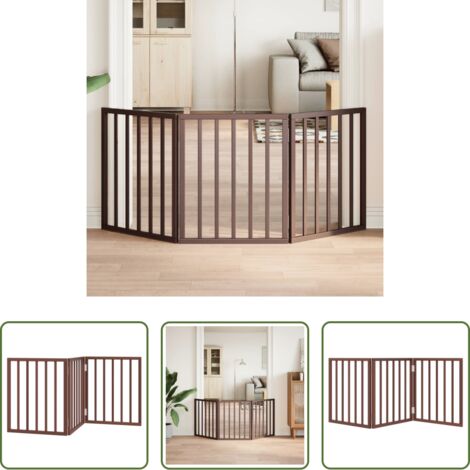 vidaXL Puerta de madera -  Puerta para perros plegable 3 paneles madera álamo marrón 150cm