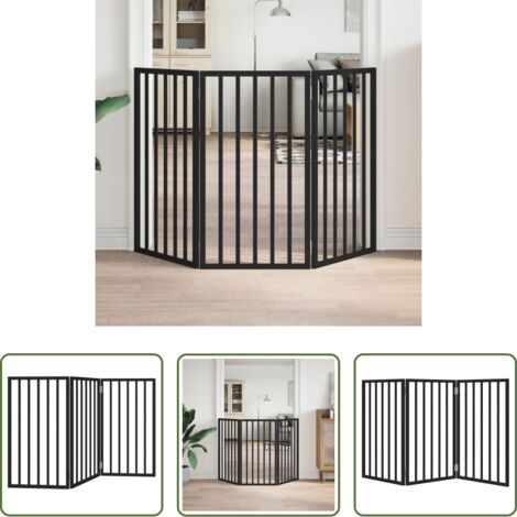 vidaXL Puerta de madera -  Puerta para perros plegable 3 paneles madera álamo negra 150 cm