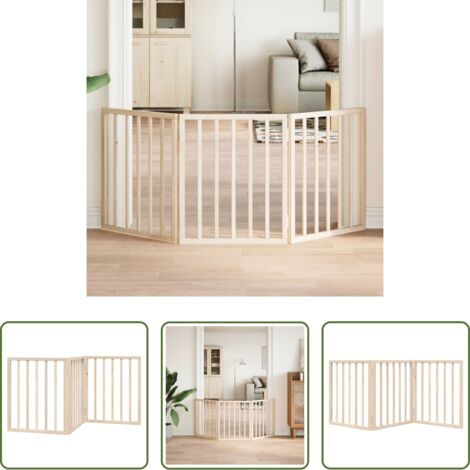 vidaXL Puerta de madera -  Puerta para perros plegable de 3 paneles, 150 cm, madera de álamo