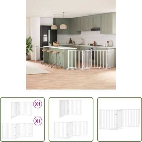 vidaXL Puerta de perros -  Puerta de perros plegable 6 paneles madera álamo blanca 480 cm