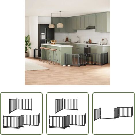 vidaXL Puerta de perros -  Puerta de perros plegable 8 paneles madera álamo negra 640 cm
