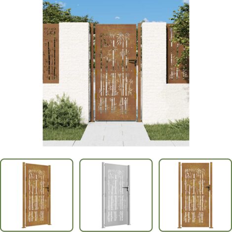vidaXL Puerta de seguridad -  Puerta de jardín 100x200 cm de acero corten con diseño de bambú