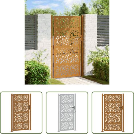 vidaXL Puerta de seguridad -  Puerta de jardín 100x200 cm de acero corten con diseño de hojas