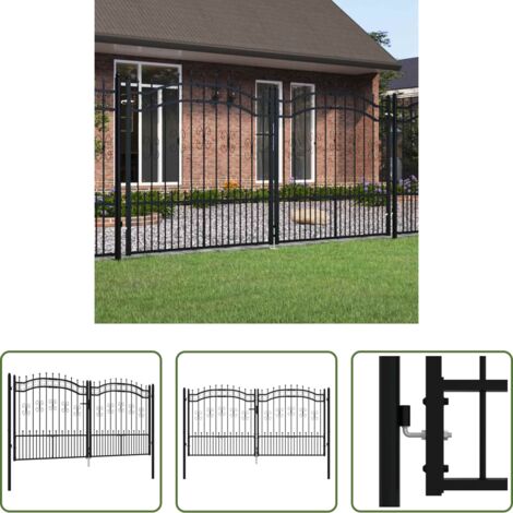 vidaXL Puerta de seguridad -  Puerta de valla Kampen con punta de lanza negra, 302 x 150 cm, acero