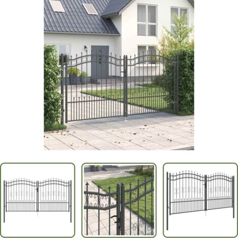 vidaXL Puerta de valla con punta de lanza -  Puerta de Cerca con Punta de Lanza Gris 305 x 150 cm Acero