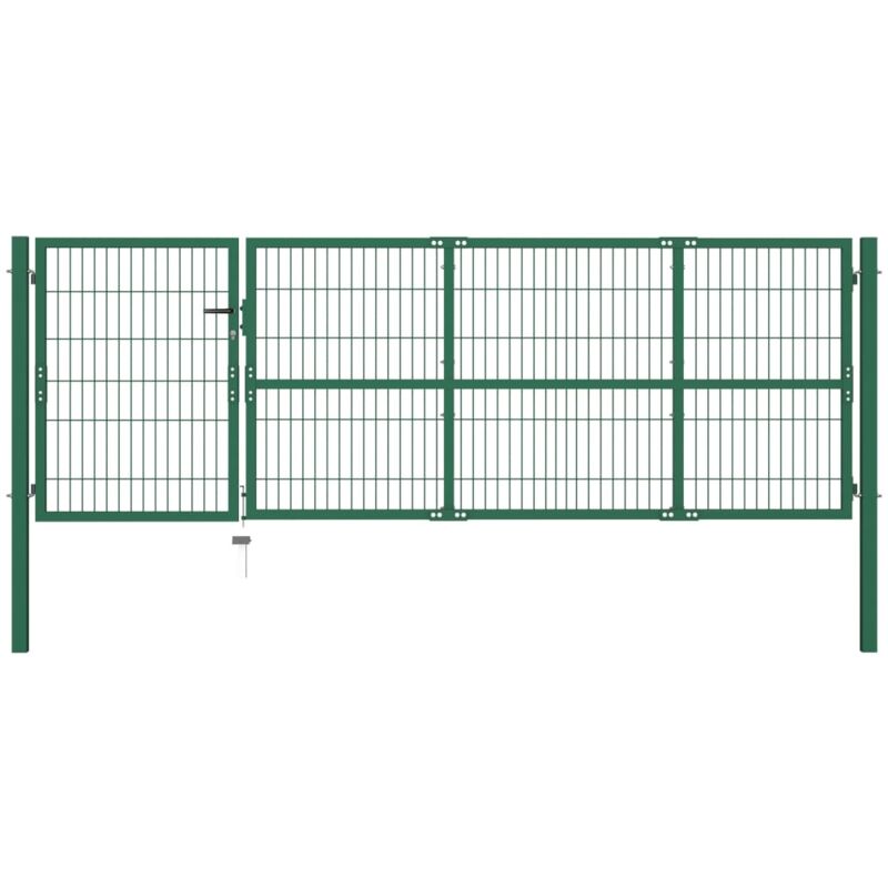 

Puerta de valla de jardín con postes acero verde 350x100 cm - Verde - Vidaxl