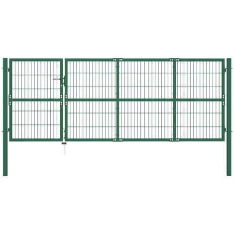 vidaXL Puerta de valla de jardín con postes acero verde 350x120 cm - Verde