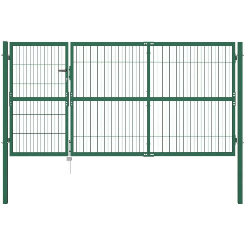 

Puerta de valla de jardín con postes acero verde 350x140 cm - Verde - Vidaxl