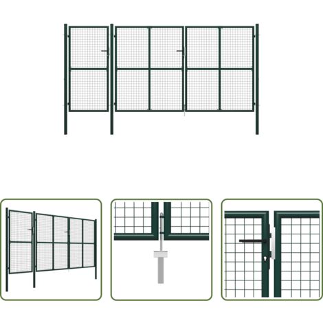 vidaXL Puerta de valla -  Puerta de jardín de acero 400 x 150 cm verde