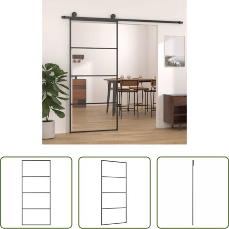 vidaXL Puerta de vidrio -  Puerta corredera aluminio y vidrio ESG negra 90x205 cm
