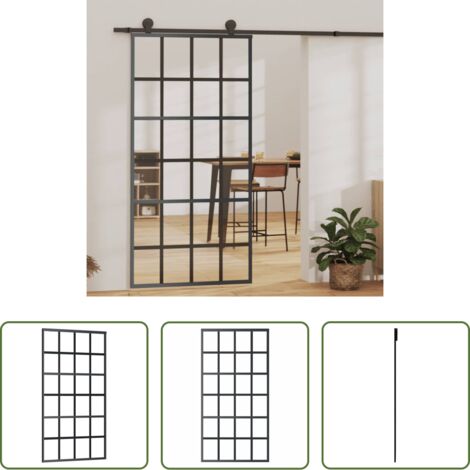 vidaXL Puerta de vidrio -  Puerta corredera ESG vidrio y aluminio negra 102x205 cm
