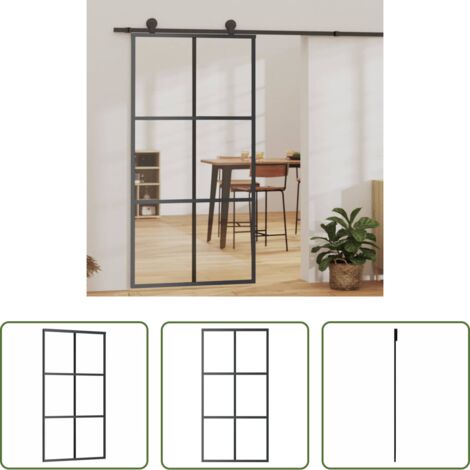 vidaXL Puerta de vidrio -  Puerta corredera ESG vidrio y aluminio negra 102x205 cm