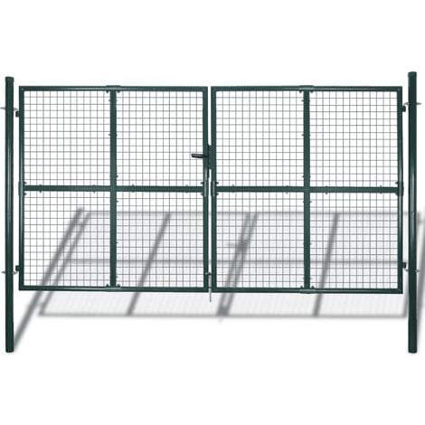 vidaXL puerta doble de valla con recubrimiento en polvo de acero - Verde