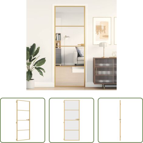 vidaXL Puerta interior moderna -  Puerta de interior dorada vidrio templado y aluminio 76x201,5cm