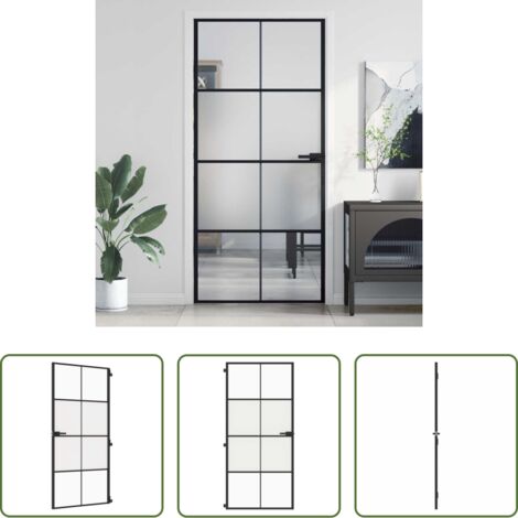 vidaXL Puerta interior negra -  Puerta interior delgada negra vidrio y aluminio 93x201,5 cm