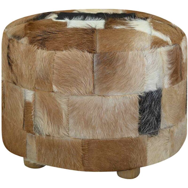 

vidaXL Puf de piel genuina redondo 50x50x45 cm - Multicolor