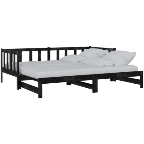 main image of "vidaXL Pull-out Day Bed Black Solid Pinewood 2x - Black"
