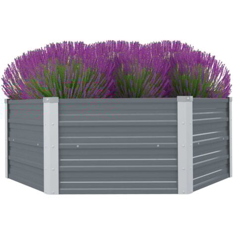 Raised Garden Bed 129x129x46 cm Galvanised Steel Grey